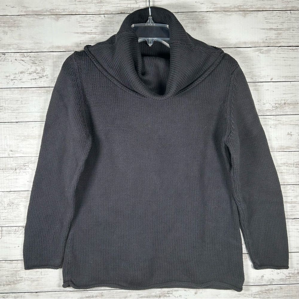 Pure Hand Knit Fresh Produce Chunky Cotton Cowl Neck Black Sweater M/L